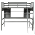 thumbnail image 4 of Tcbosik Twin Size Loft Bed with Open Shelves and Writing Desk, Wood Bed Frame with Inclined Ladder and Safety Guardrail, Easy Assembly, Gray, 4 of 9