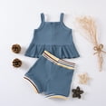 thumbnail image 4 of Douhoow Baby Girls Summer Outfit Sets Solid Color Sleeveless Ruffle Hem Ribbed Sling Vest Shorts, 4 of 8