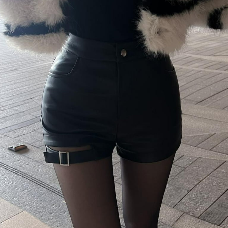 Sexy Black Pu Leather Shorts Women's Autumn and Winter Tight