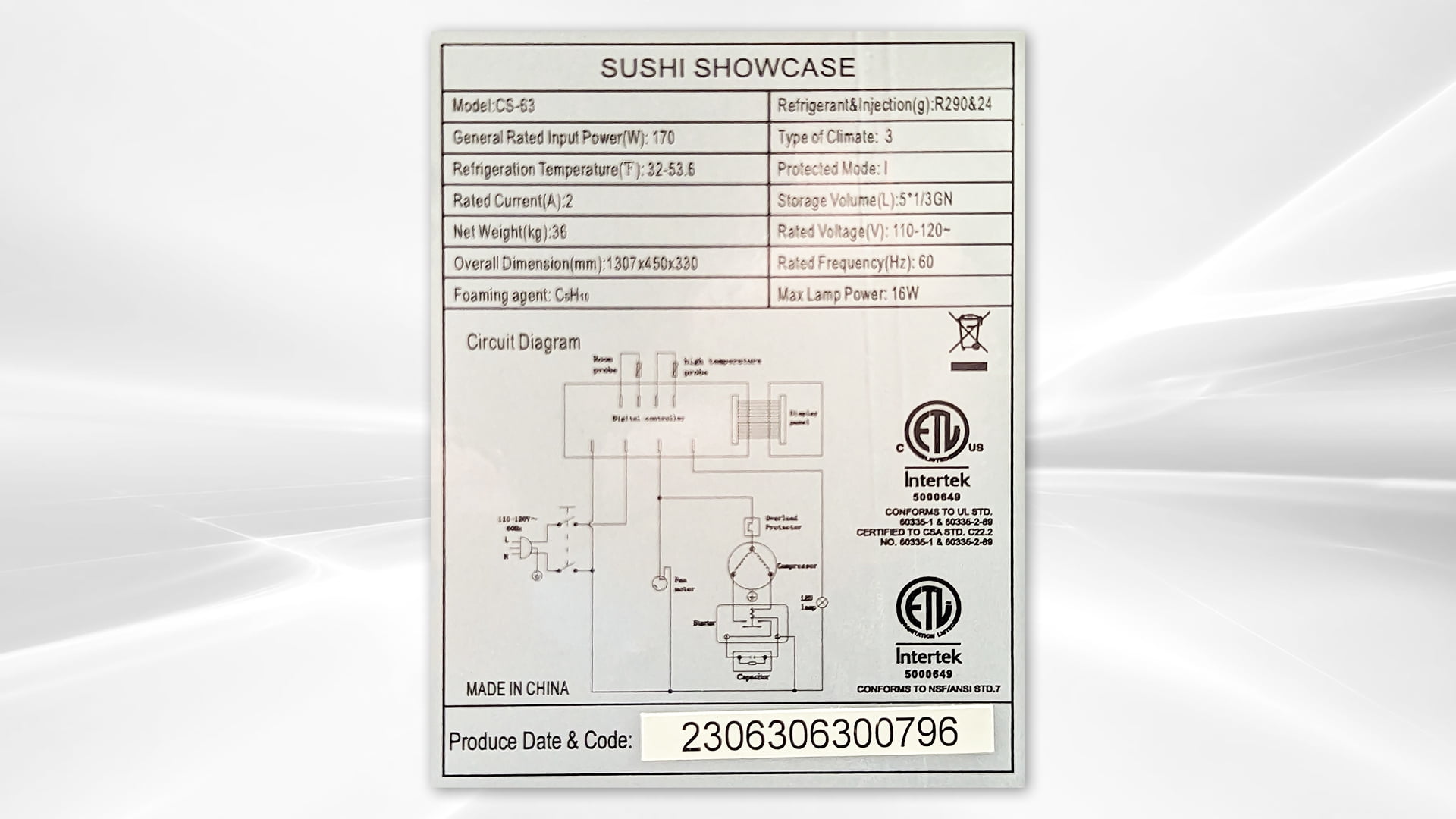 51'' Refrigerated Sushi Display Cooler Case Countertop 5 Pan Commercial Sushi Refrigerator