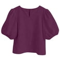 thumbnail image 5 of TARIENDY Summer Casual Shirts for Women Puff Sleeve Notch Neck T Shirt Loose Fit Solid Color Going Out Tops Trendy Outfits Purple XL, 5 of 7