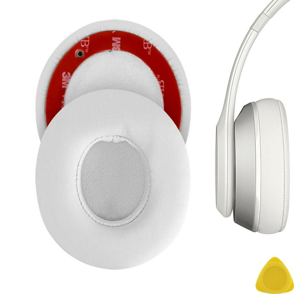 Geekria QuickFit Replacement Ear Pads for Beats Solo 2 Wireless (B0534) (Not Compatible with Beats Solo2 Wired) On-Ear Headphones Ear Cushions, Repair Parts (White)