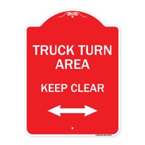 SignMission A-DES-RW-1824-22784 18 x 24 in. Designer Series Sign - Truck Turn Area Keep Clear with Bidirectional Arrow, Red & White