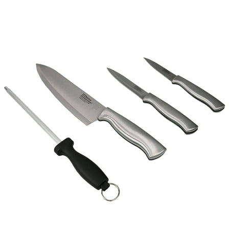 Stainless Steel Knife Set with Knife Blade Sharpener  Grey
