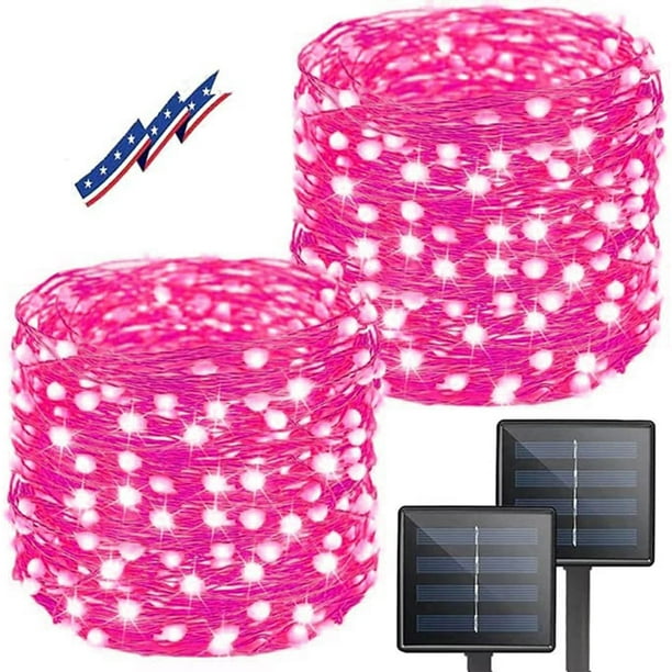 Guirnalda de luces solares BHCLIGHT 200 LED 24 m, paquete de 2 unidades, rosa