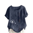 thumbnail image 2 of CLOISE Short Sleeve Tops for Women Plus Size Shirts Button Round Neck Casual Pullover Graphic Summer Blouses Navy, 2 of 4
