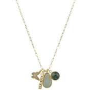 Women's 14Kt Gold Flash-Plated Genuine Stone "Fearless" Multi Charm Pendant Necklace