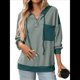 thumbnail image 2 of Sudadera con Capucha para Mujer 2025, Cuello Abotonado, Cordón Ajustable, Sudadera Informal de Larga, Camisetas. Verde XL, 2 of 10