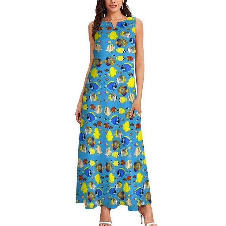 Cute Sea Fish Dress Summer Colorful Reef Fish Street Style Casual Long  Dresses Ladies Kawaii Maxi Dress Gift Idea - Walmart.com