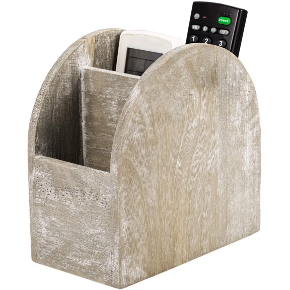 3-Slot Wooden Remote Control Holder, Remote Caddy Holder Media Organizer, Desktop Storage Rack for TV Remotes, Office Supplies(Rustic Gray)