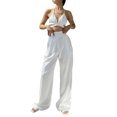 thumbnail image 2 of Sunloudy Trajes de color sólido para mujer, tops de sostén con cuello halter amarrado, abrigo de traje con cinturón de solapa de manga larga, pantalones de pierna recta Sunloudy moda, 2 of 8