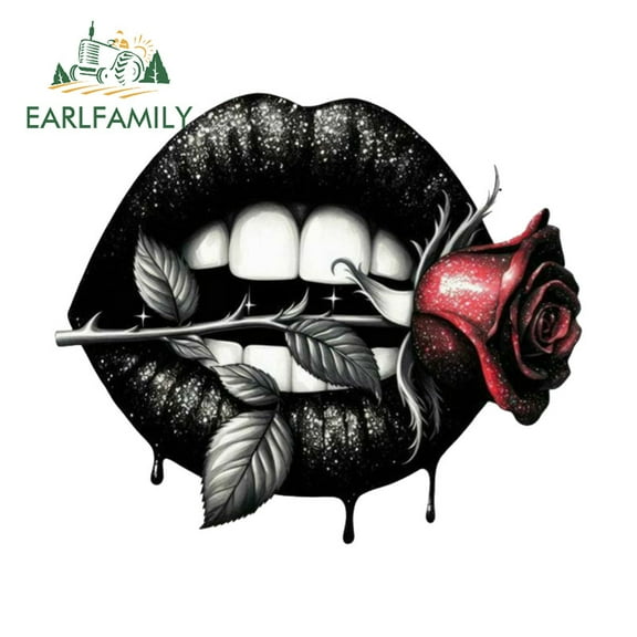 EARLFAMILY 5.1" Lips Rose Car Stickers Humorous Waterproof Campervan Truck Bumper Skateboard PVC Decal Occlusion Scratch Amusing Car Door Protector