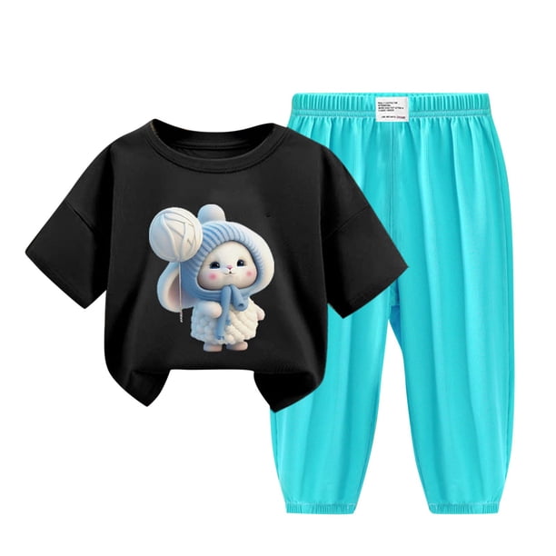 Odeerbi 2-12 Años Niño Niña Conjunto de Verano Camiseta de Manga Corta de Algodón Ice Silk Pantalón de Chándal Conjunto de Dos Piezas de Ropa Interior Estampada