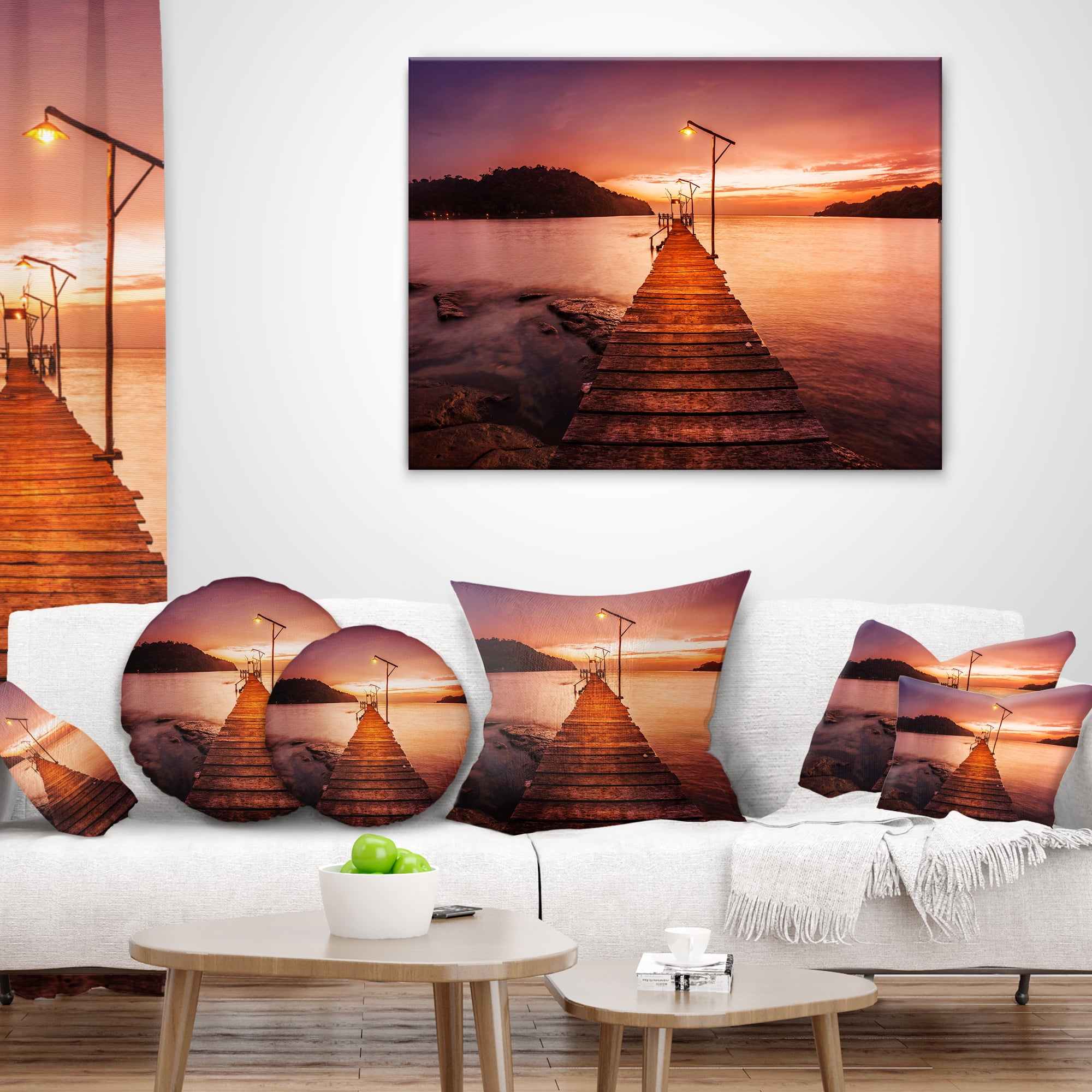 Designart Sunset Over Purple Sea - Seascape Throw Pillow - 18x18