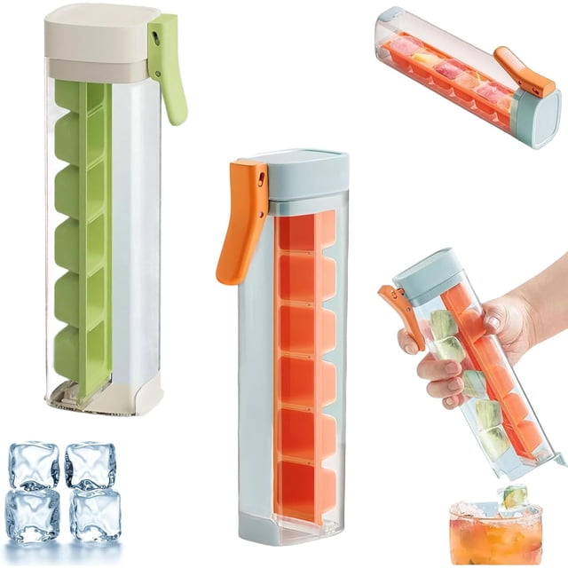 Jiaeri One-Hand Ice Cube Tray with Push Button,Silicone Ice Maker Mold for Easy Release,Space-Saving Press Ice Tray for Freezer,Portable Mini Ice Cube Maker for Iced Coffee & Drinks