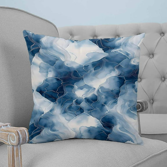 Blue Marble Abstract Decorative Pillowcase 16''x16'', Artwork Line Artwork Throw Pillow Covers Soft Cushion Case for Couch Sofa Bedroom Living Room, Pillowcase Boho Decor