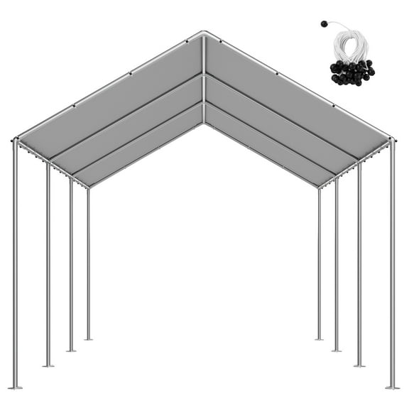 KFFKFF 10 x 20 ft Replacement Canopy for Carport, Durable Garage Tent Cover, UV-Resistant and Waterproof Shelter Tarp with Ball Bungees, Grey, Frame Not Included