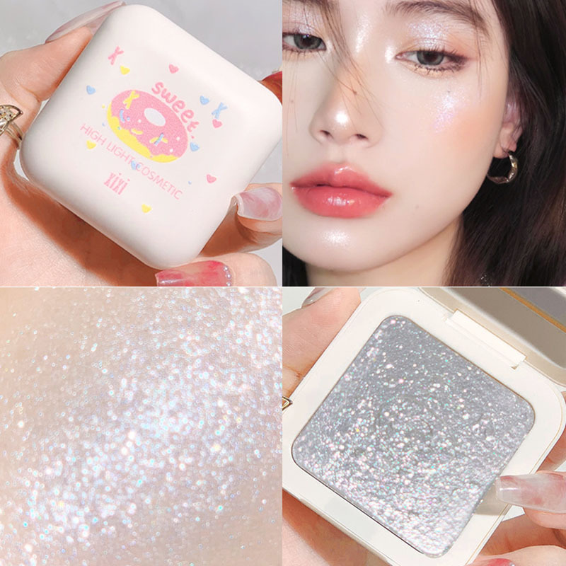 Blush Highlighter Palette with Mirror Body Shimmer Bronzer Glow Pressed