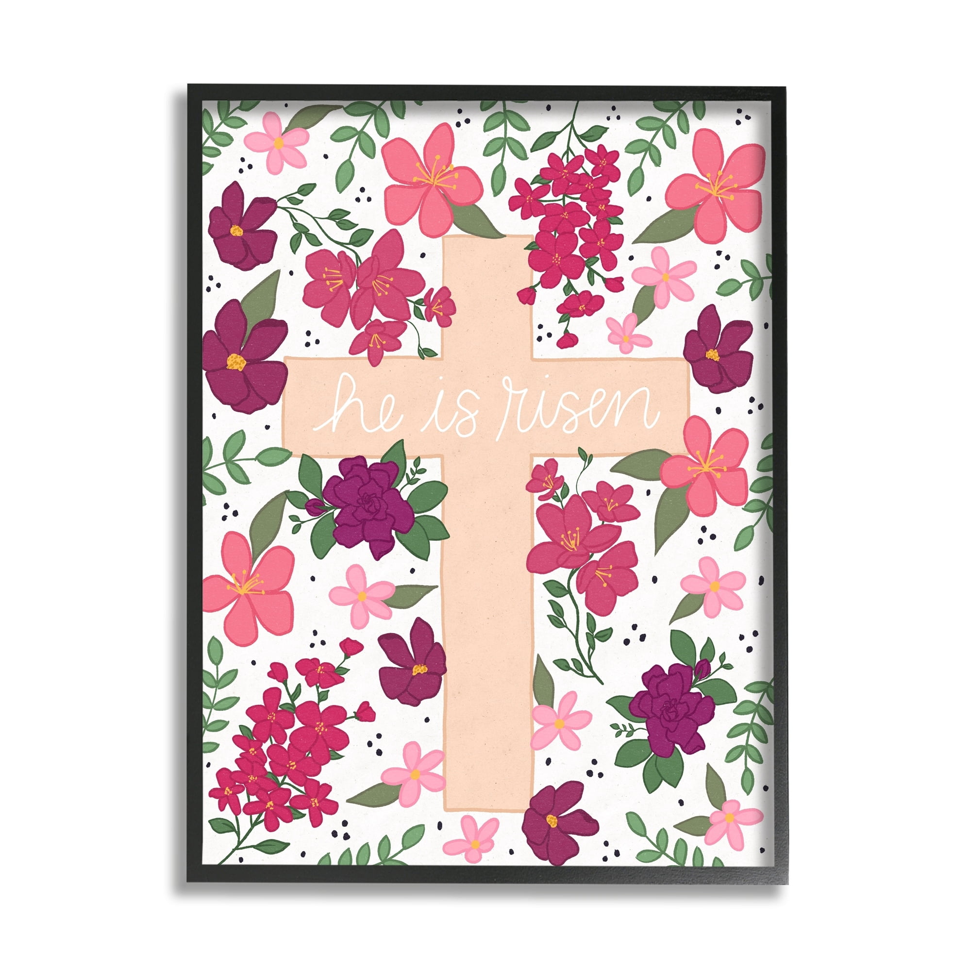 Stupell Industries He Is Risen Faith Phrase Pink Florals Cross, 24 x 30, Design by Raye Allison Creations