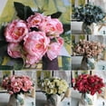 thumbnail image 3 of Mini peonía de estilo europeo, flor de simulación de cinco colores, flor de seda falsa, juego de flores de simulación, 1 rama, 5 flores + 3 capullos de café, 3 of 3