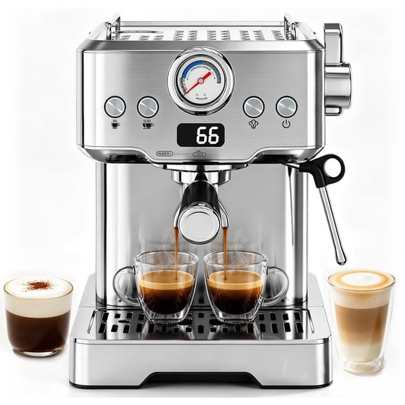 Ecojoy Espresso Machine, Barista Espresso Maker with Steam Wand | LCD Display, Custom Brew Temp, Latte & Cappuccino Machine, 20-Bar Pump, Powerful Steam Wand, 1.8L Removable Water Tank