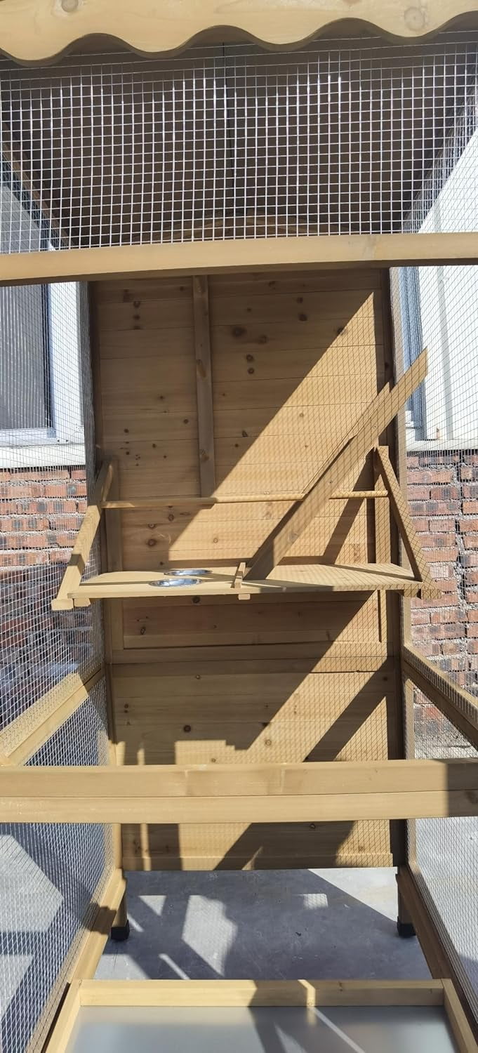 New 70” Large Outdoor Bird Aviary Weatherproof Wooden Indoor Bird Cage Easy Pull Out Clean Tray Asphalt Roof for Finches Doves Parrots Parakeets Canaries Cockatoos Lovebirds Pigeons