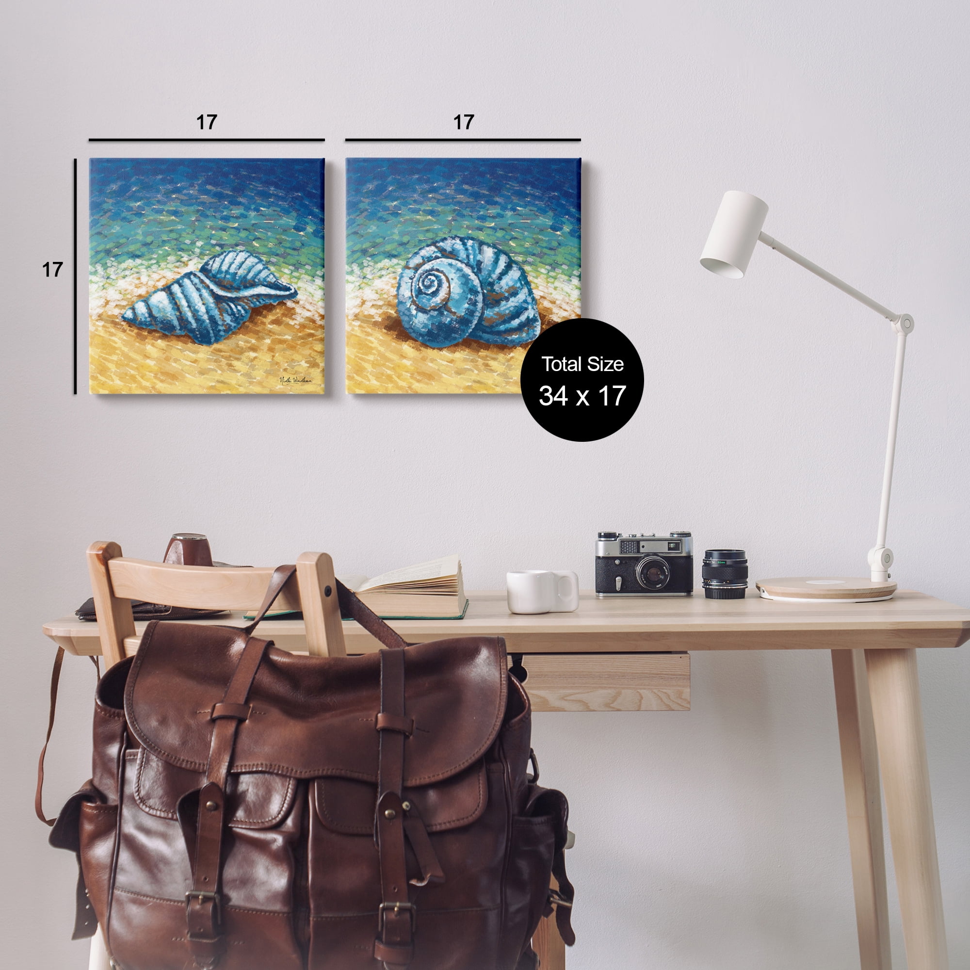 Stupell Industries Conch Shells on Shore Animals & Insects Painting Gallery Wrapped Canvas Print Wall Art, 17 x 17, Set of 2