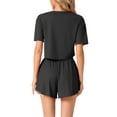 thumbnail image 3 of INSPIRE CHIC Women's Short Sleeve Pajama Sets Ribbed Knit Side Slits Shorts 2 Piece Lounge Sets M Black, 3 of 6