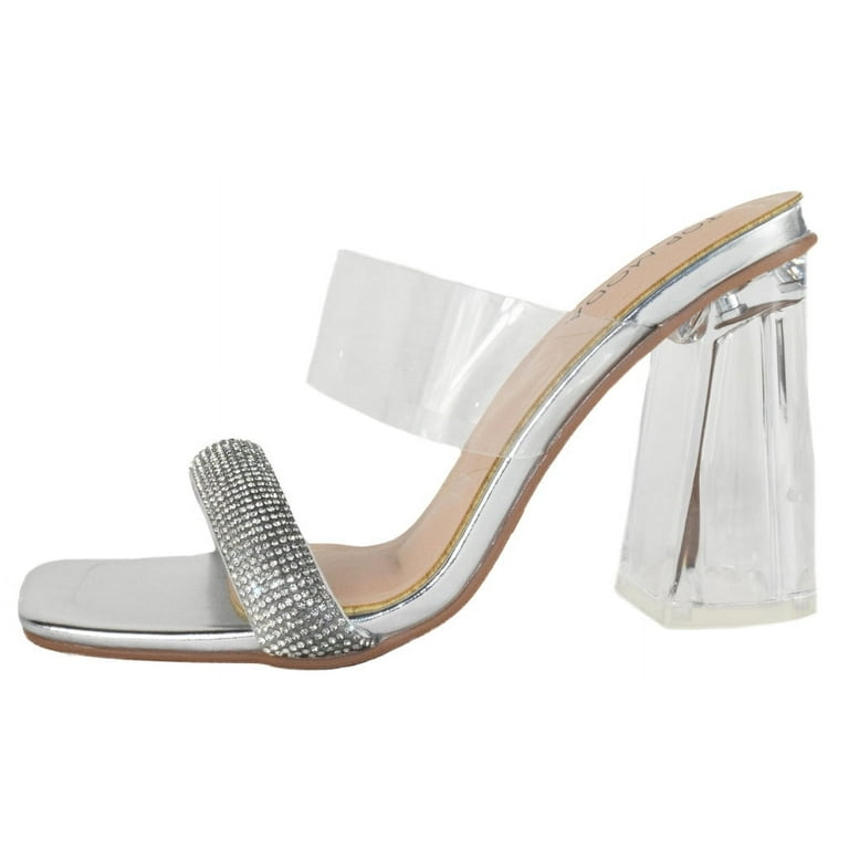 Top MODA Shoes Women Clear Block Mule High Heels Square-Toe