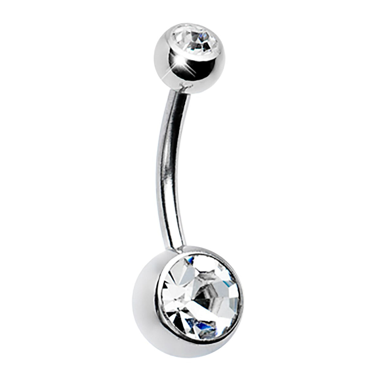 1pc CZ Gem Paved Round Shield 316L Surgical Steel Belly Ring Navel Naval 