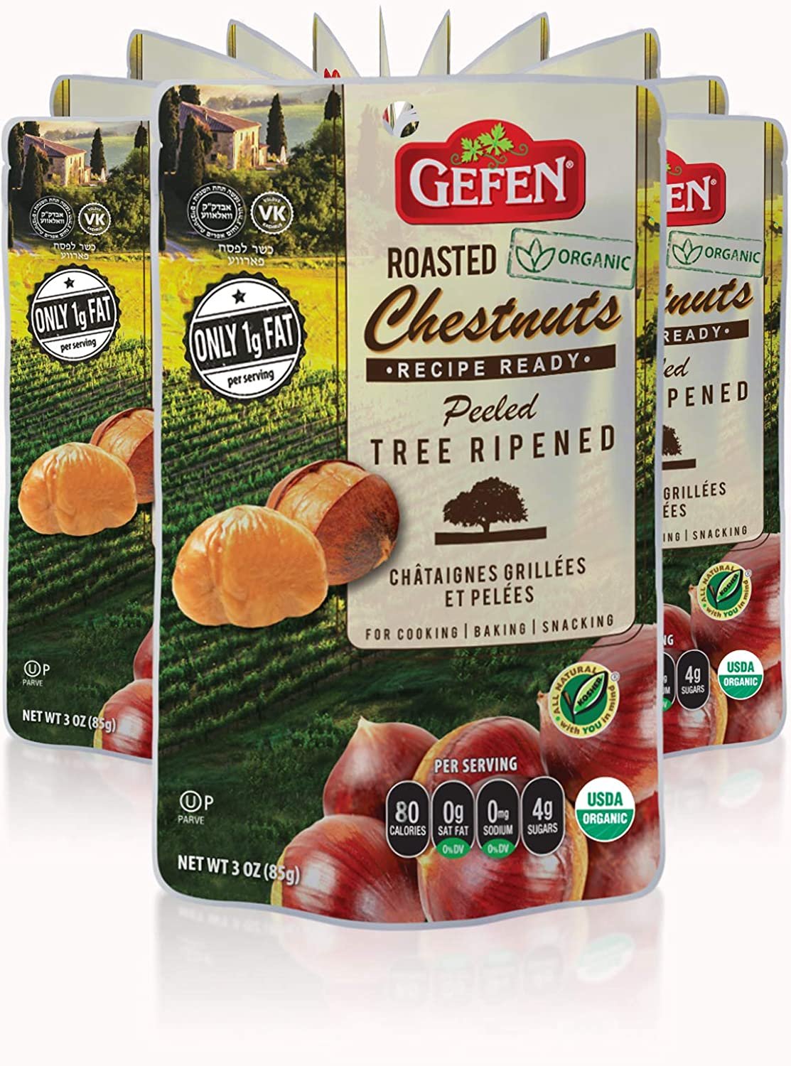 Gefen Organic Whole Roasted & Peeled Chestnuts, 3oz 12 Pack