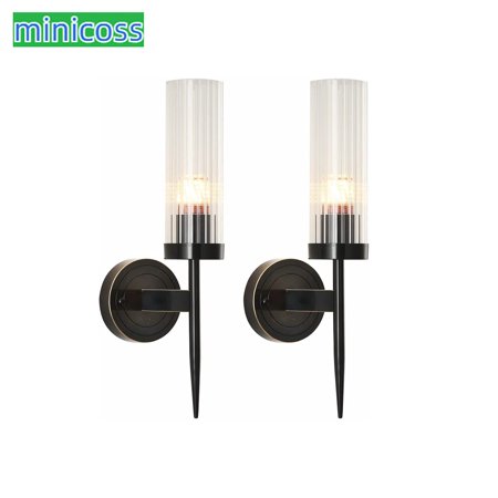 

Wall Sconce Mid-Century Modern 2-Pack Crystal Cylindrical Lampshade Minimalist Decor Vanity Ligh ting for Bathroom Bedroom Living Room Hallway