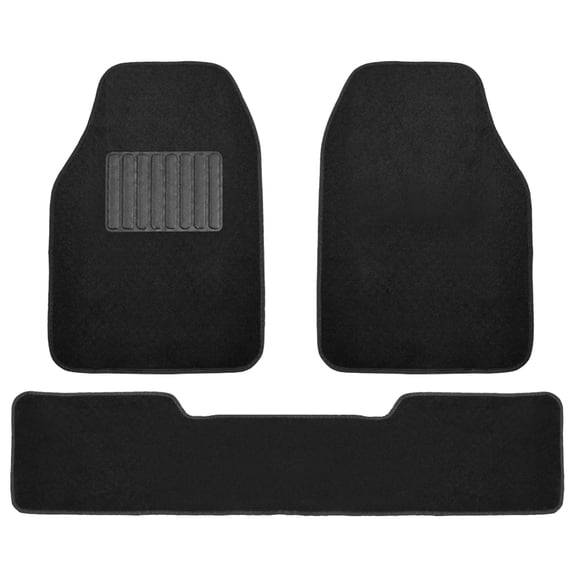 FH Group High Quality Carpet Floor Mats 3 pcs For Auto Sedan SUV Van, Full Set, Black