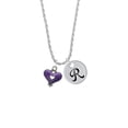 thumbnail image 2 of Delight Jewelry Silvertone Hot Purple Enamel Heart with Cutout Silvertone Script Initial Disc - R - Charm Necklace, 20"+3", 2 of 4