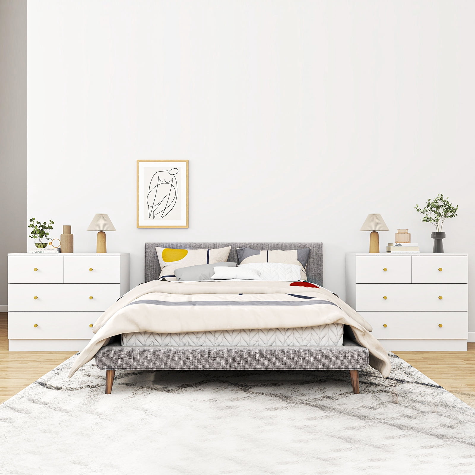 GVN Bedroom Dresser, Chest of Drawers, Modern Simple 4-Drawer Dresser for Bedroom, Living Room, White
