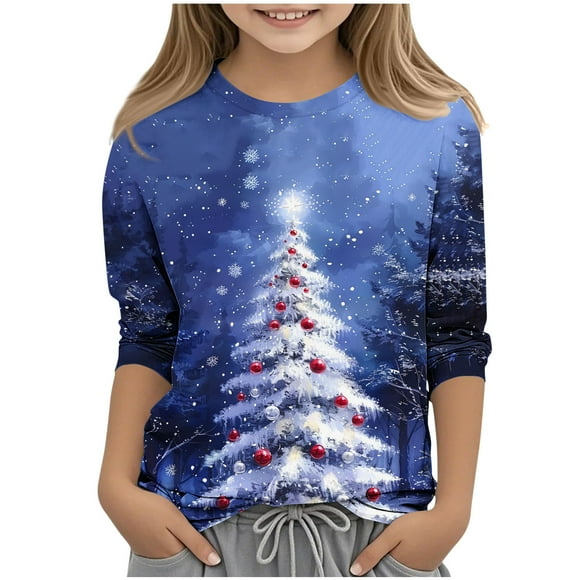 Navy Boy Girl 3/4 Length Sleeve Tee Shirts for Kids Girl Boy Winter Fall Boat Neck Happy Holiday Christmas Casual Warm Plain Tops Shirts Child 2025 Clothing 6 Years