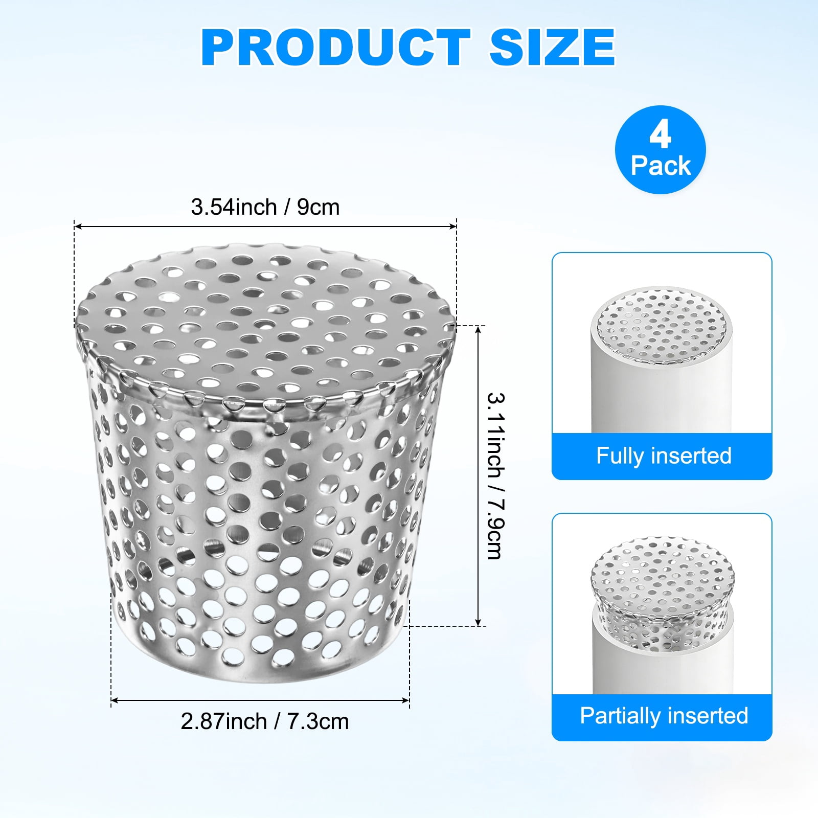 Uxcell 4-Pack Termination Mesh Screen Vent Covers, 3.54–2.87 Inch ID Stainless Steel Conical Exhaust Pipe Cover Strainer for Preventing Leaves/Birds from Entering