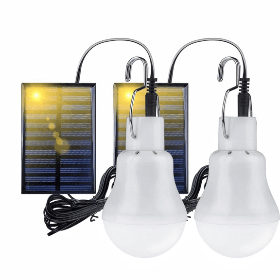 Goyuon Solar LED Lamp, Outdoor Emergency Bulb With Solar Panel, Rechargeable Hanging Lamp for Yard Garden Camping 2 Pack