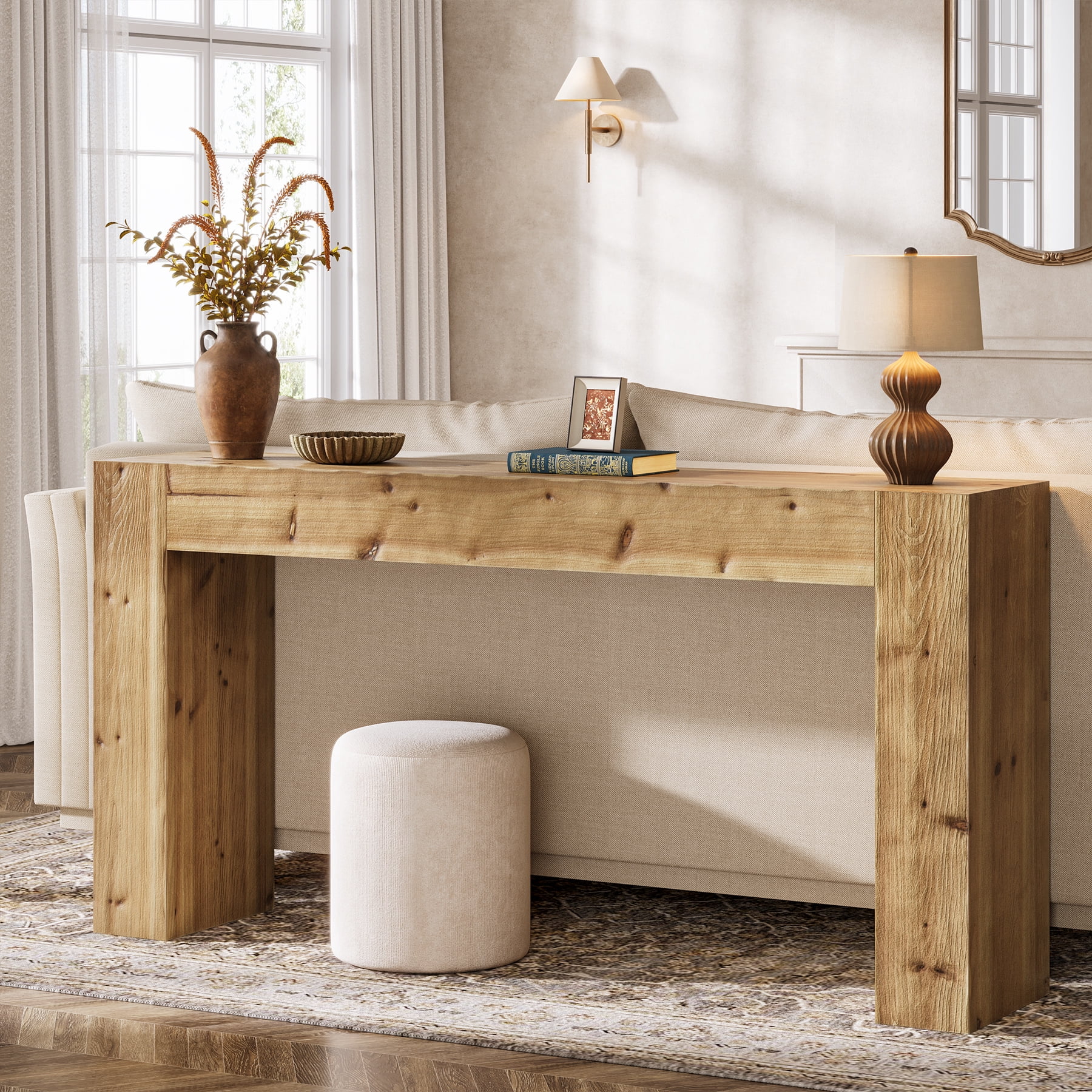 Tribesigns Solid Wood Console Table, 63-Inch Farmhouse Sofa Table Behind Couch for Entryway, Living Room, Foyer, Easy Assembly (Light Wood)