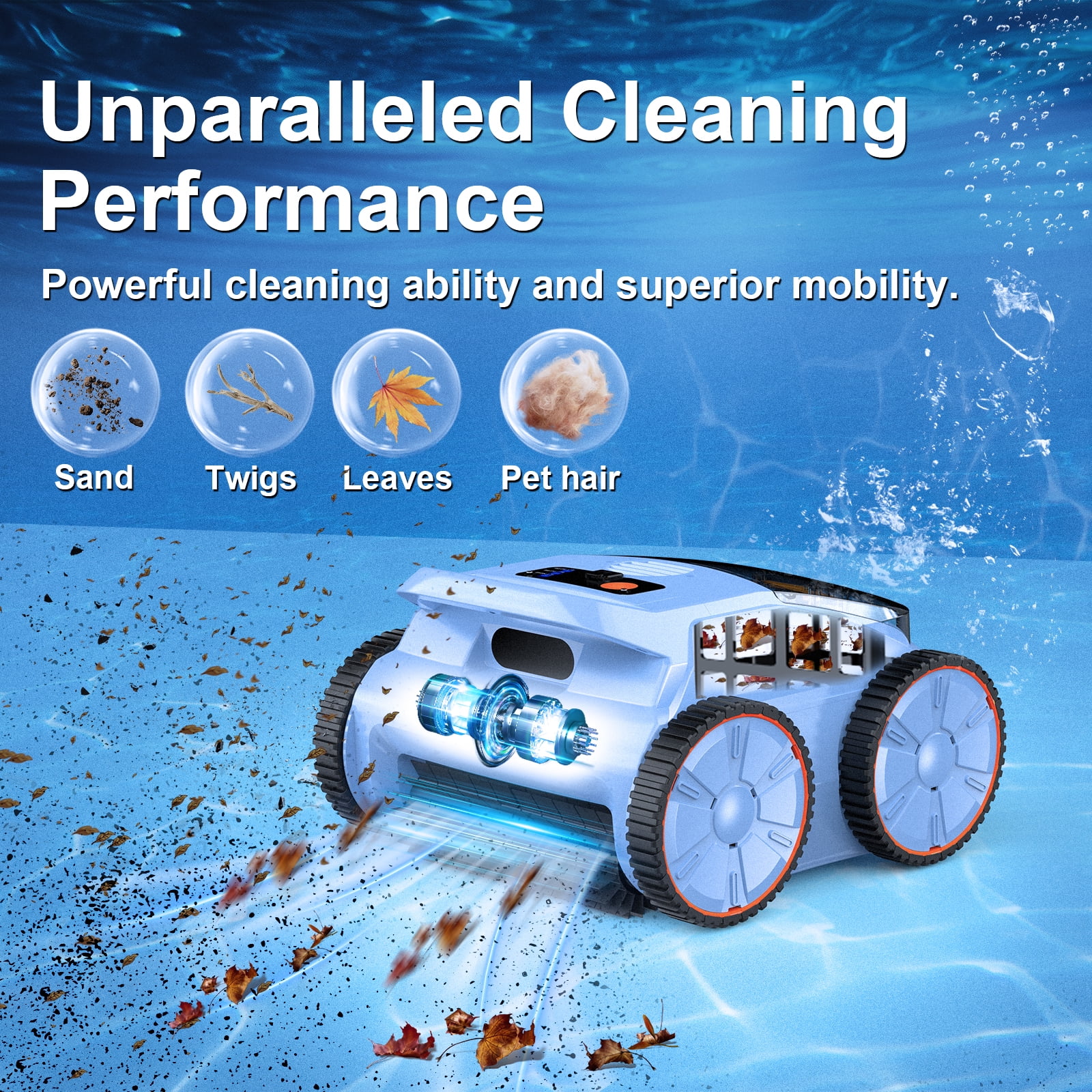 Seauto Robotic Pool Cleaner Cordless Pool Vacuum Wall-Climbing for Above and Inground up to 2150 sq.ft