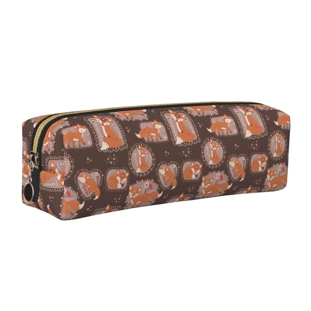 Disketp Beautiful Fox Estuche de Lápices de Cuero con Cierre, Estuche Compacto para Papelería, Bolígrafos y Accesorios Pequeños