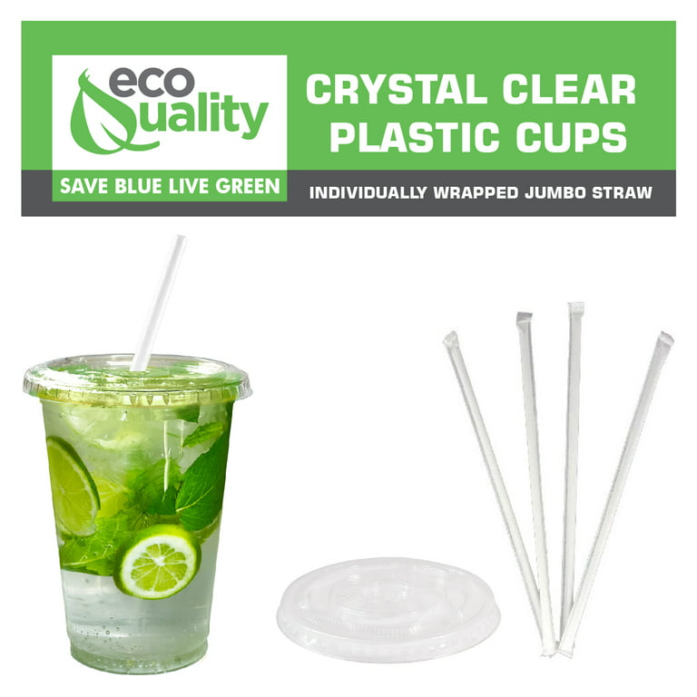 Large Clear Plastic Disposable Cups with Lids & Straws 25 count - 32 oz  (ounces) Clear PET Cup for Cold Smoothie, Iced Coffee, Boba, Bubble Tea,  Protein Shakes, Cold Drinks 