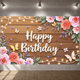 thumbnail image 5 of Floral Design Banner Butterfly Accent Floral Celebration Display Wooden Background Fairy Lights Birthday Party Backdrop for birthday party garden party photo backdrop, 5 of 9