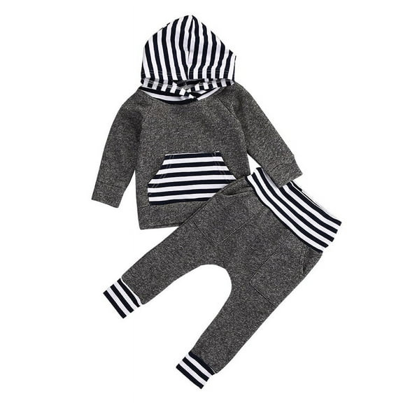 6 Months Baby Boys Clothes 9 Months Boys 2PCS Fall Winter Clothing Set Infant Boys Long Sleeve Hoodie Top Pants Set Gray