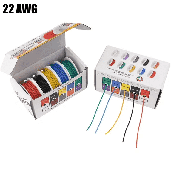 22 Gauge Wire – 5-Color Silicone Stranded Tinned Copper Wire Kit, 5m/16.4ft Each, Flexible Low-Voltage Wiring for Arduino & DIY