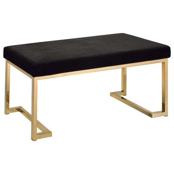 Benjara Astonishing Bench, Black Fabric & Gold