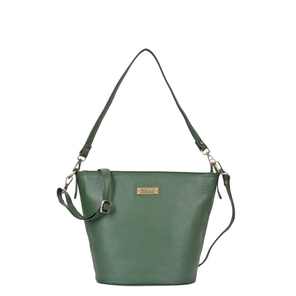 Sishka Olive Genuine Leather Ladies Bags – Elegant Bucket Shoulder Bag for Women, Spacious Stylish Carry for Work, Travel & Daily Use