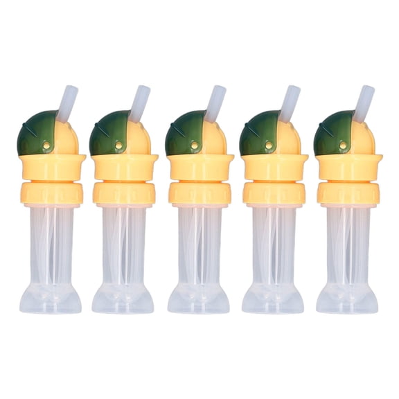 BOKYAN 5‑Pack Cat‑Shaped Spill‑Proof Water Bottle Caps with Silicone Straws – Green, Child‑Safe, Easy‑Clean Drinking Accessories