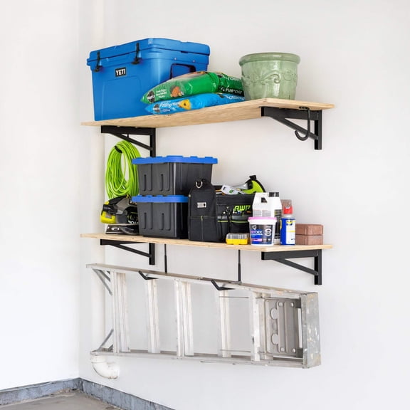 1' x 4' DIY Wall Shelves, Heavy-Duty Wall Mount Brackets for Workshop & Garage Organization