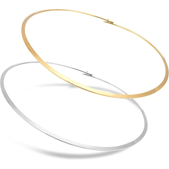 6pcs 13.5~14cm Golden Stainless Steel Necklace Wire Wrap Collar Metal Open Choker Chunky Necklace for Women